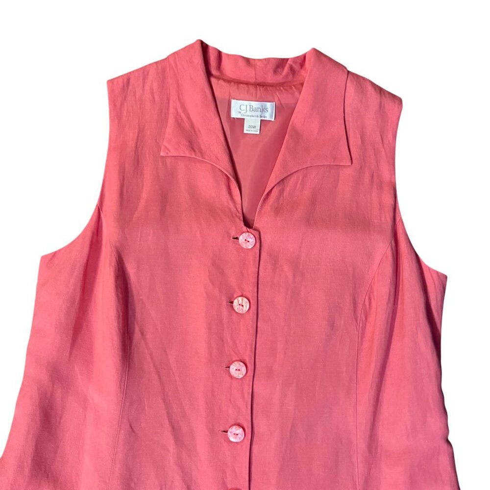 Vintage CJ Banks Linen Blend Midi Dress 20W Pink Button Front Used - Picture 4 of 16